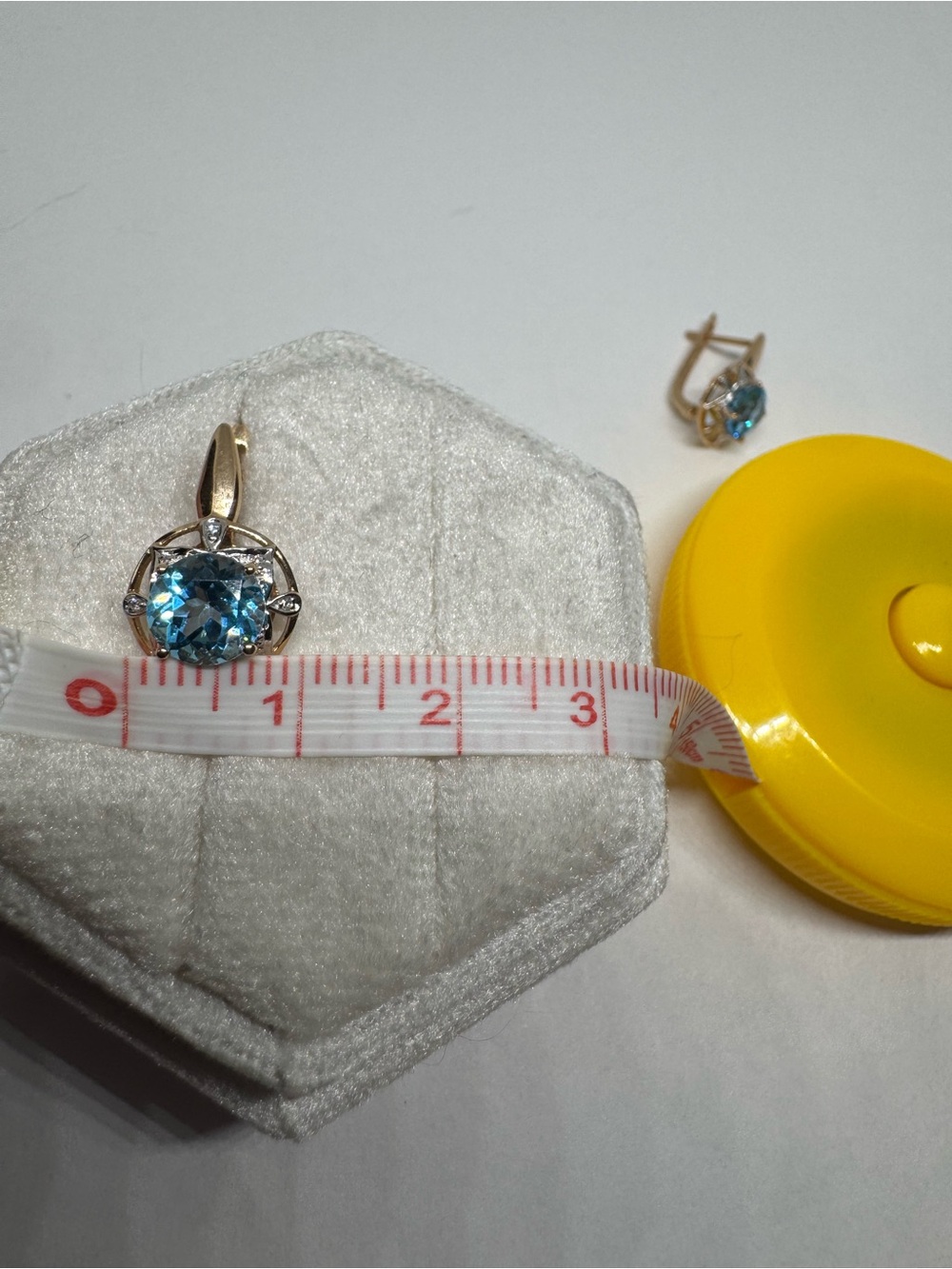 14K 585 Rose Gold Blue Topaz & Diamond Earrings - Picture 12 of 16